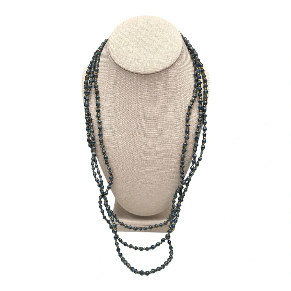 Blue Beaded Triple-Strand Long Necklace - Picture 3 of 9